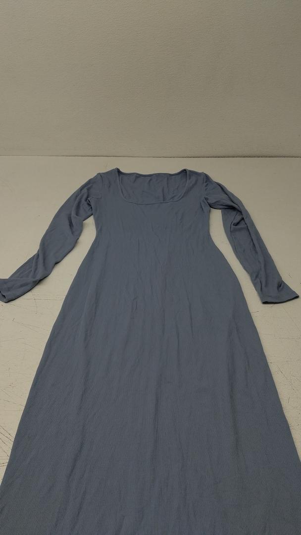 PUMIEY Women's Square Neck Long Sleeve Maxi Dress Ribbed Bodycon Dresses for Women Soft Lounge Dress
 M