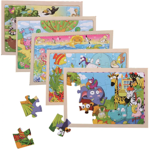 Wooden Puzzles for Kids Ages 3-8, 5 Packs 24 PCS, Preschool Puzzles, Farm Sea Animals, Birthday for Boys and Girls Under 3 Years of Age