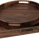 Set of 2 Large Black Walnut Wood Ottoman Tray with Handles, Serve Tea, Coffee, Classic Wooden Decorative Serving Tray (19 inch Square &18 inch Round)