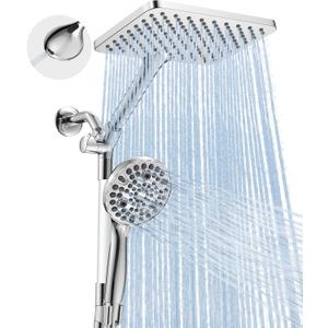 Dual Handheld Shower Head Combo, 2-in-1 Rain Shower Heads System Wide Rainfall Shower Head and 10 Modes High Pressure Hand Held Showerhead with Built-in Power Wash - Chrome
