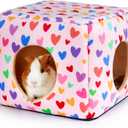 Bienbee Guinea Pig Hideout, Washable Guinea Pigs House Cozy Guinea Pigs Bed for Small Pet Bunny/Rabbit/Hamster/Chinchilla Guinea Pig Accessories Colorful Hearts
