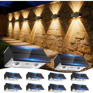Solar Fence Lights Outdoor, 10 Pack 100LM Fence Lights Solar Powered Waterproof, 9 Color Modes, Up & Down LED Focused Beam, 12H Dusk to Dawn Glow for Pool/Patio/Wall/Backyard - Black