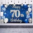 Nelbiirth Happy 70th Birthday Decorations,70th Blue & Silver Balloon Large Birthday Banner Backdrop Sign,Cheers to Seventy Years Old Bday Party Supplies.