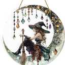 Charming Moonlight Witch Acrylic Stained Glass Window Hanging Suncatcher Panel Stunning Wall Art Decor & Witchy Ornament for Home Friends and Family (Moonlight Witch Design)