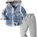 Yanmucy 2PCS Little Toddler Boys Sweatsuit Cotton Plaid Hoodies Shirt Tops + Pants Kids Spring Fall Winter Clothing Set, 6-7T