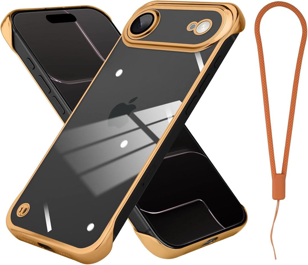 Phone Case, Compatible with iPhone Air, Transparent Electroplated Golden Phone Case, Frameless Design, with Camera Lens Protection.
