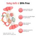 Baby Rattle Teether (2 in 1) Candy Shape with Animals Theme, Musical Learning and Lighting, BPA-Free, Safe Chewable, Soothing Toy, Best for Infants, Baby Shower, Birthday Gift (Pink)