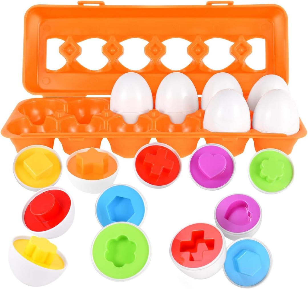 CPSYUB Toddler Toys, 18 Month Toys, Christmas Eggs Gifts for 1, 2, 3 Year Old Girls/Boys, Montessori Matching Eggs Educational Color & Shape Recognition Skills Learning Toys BPA Free (Orange)