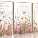 3Pcs Christian Nursery Canvas Wall Art Bible Verse Wildflowers Floral Painting Pictures Wall Decor Poster Print Artwork for Living Room Bedroom Girls Room Home Decorations Unframed (16L''x12W'')