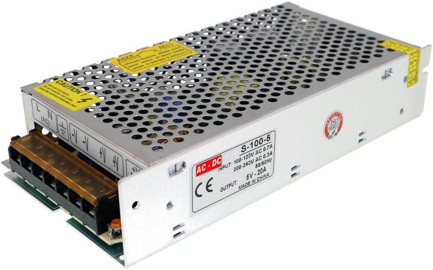 5V 20A 100W Power Supply AC110/220V to 5 Volt 20amp Universal Regulated Switching Transformer LED Driver Converter for LED Strip Lights, CCTV Camera, Security System, 3D Printer