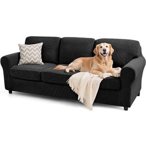 SUBRTEX 7 Pieces Stretch Sofa Slipcover Sets Couch Cover Sets Backrest Cushion Covers Furniture Protector Collection Set for Oversize Sofa Loveseat Chair Slip Covers(Large, Black)