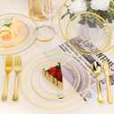 BESTSTAR 100PCS Clear Plastic Plates for Party, 10.25 Inch Disposable Plates with Gold Rim, Heavy Duty Dinner Plates for Wedding and Birthday