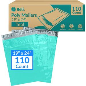 Reli. (110 Pcs) Poly Mailers 19x24", Teal | Shipping Bags for Clothing | Large Polybags for Shipping, Small Business | Mailing/Packaging Bag - 19x24 Inch | Non-Padded Shipment Envelopes, Self Sealing