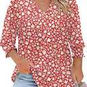 Womens Plus Size Tops 3/4 Sleeve Blouses Shirts Casual V Neck Loose Tunic Tops, S