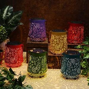 Woanger 6 Pcs Solar Lanterns Outdoor Waterproof for Women Garden Decor Metal LED Hanging Lantern with Handle Decorative Solar Lights for Table Patio Porch Yard Pathway