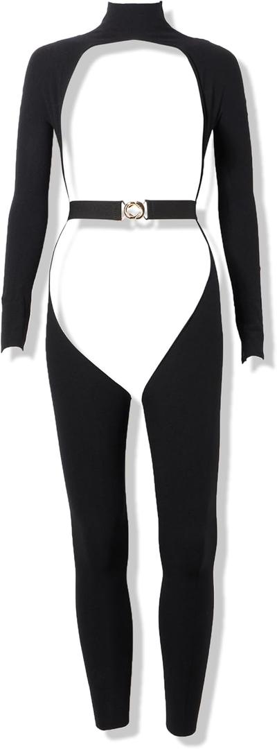 Dreamgirl Women's Black Bodystocking & Belt, O/S