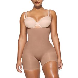 YIANNA Shapewear for Women Tummy Control Bodysuit Open Bust Mid Thigh Seamless Sculpting Body Shaper (Large-X-Large)