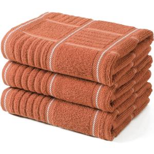 Anyi Kitchen Dish Towels Heavy Duty Absorbent Dish Cloths with Hanging Loop 100% Cotton Tea Bar Towels (16x26, Set of 3, Red)