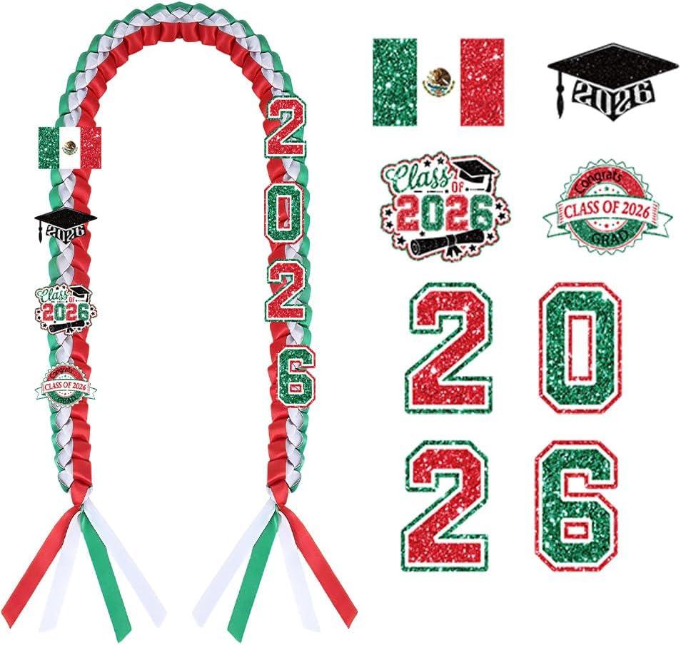 Mexican 2026 Graduation Leis Decorations with Pins, Class of 2026 Grad Embroidery Patches Party Supplies for High School College Graduation