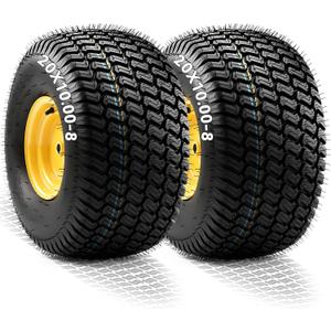 YITAMOTOR 20x10.00-8 Lawn Mower Tires & Wheel Assemblies, 4 Ply Tubeless Front Tires Replacement Fits Lawn Tractors, More Riding Mowers & Garden Vehicle | 3/4" Bore Hole, 3/16" Keyway,1200LBS (2 Pack)