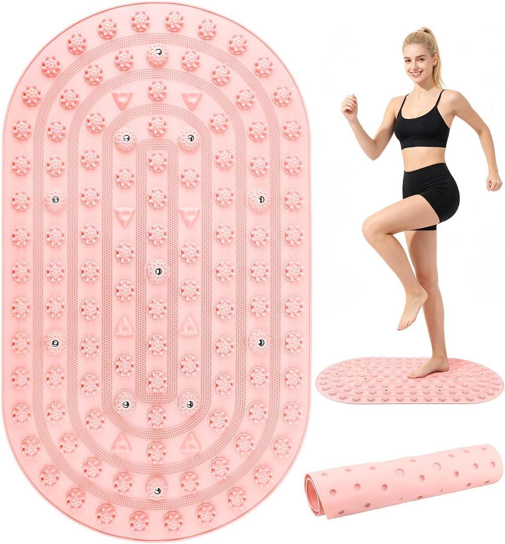 Acupressure Foot Massage Mat - Portable Foldable Foot Massager Mat for Bathroom, Yoga, Outdoor Games, Office Standing Desk Pad, Relieve Foot Pain, Anti-Slip, 30 x 18 inch (Pink)