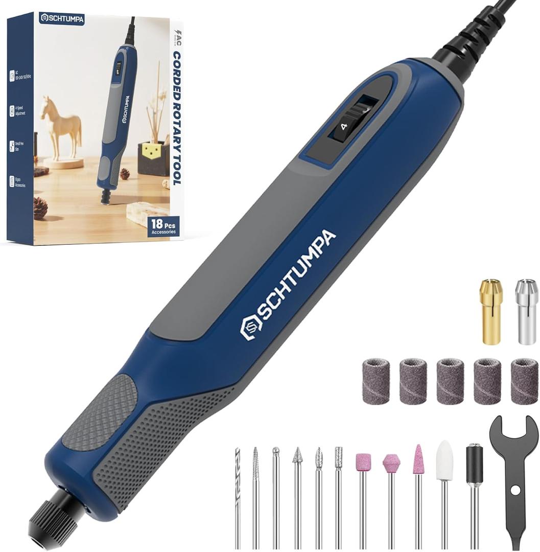 Rotary Tool Kit, Corded Rotary Tool, 4 Variable Speed, 10000-22000RPM, Lightweight, for Sanding, Engraving, Polishing, Grinding, Drilling, Carving, and Jewelry Making (Navy Blue)