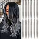 12 Pcs Grey hair extensions 22 Inch Straight colored hair colorful clip in extensions Highlight Party for Kids Girls and Women Gift (Grey,20)