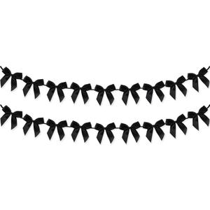 2pcs Bow Garland Banner, Ribbon Bow Party Decorations for Baby Shower Girls Bow Coquette Birthday Party Decor (Black)