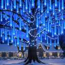Outdoor Christmas Lights Meteor Shower Light UL Certified 8 Tubes 192 LED Snow Falling Rain Drop Light Dripping Icicle String Lights for Christmas Tree Decorations Xmas Wedding Party, Blue