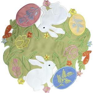 Easter Placemats Set of 4 Round Embroidered Bunny Easter Eggs Green Rabbit | Easter Table Place Mats Sage Green Circle,Spring Season Floral Coffee Dining Table Centerpiece, Tulips Flower Cutwork Cutout