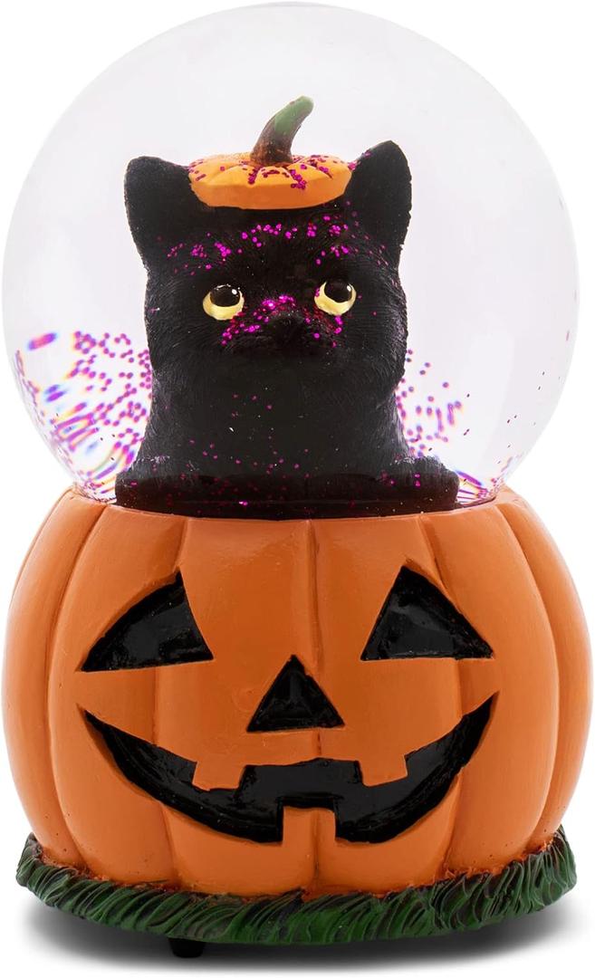 Elanze Designs Black Cat in Jack-O-Lantern 100 MM Tabletop Musical Glitter Halloween Snow Globe Figurine Play Tune Moonlight Sonata