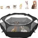 Pawaboo Small Animals Playpen, Waterproof Small Pet Cage Tent with Zippered Cover, Portable Outdoor Yard Fence with 3 Metal Rod for Kitten/Puppy/Guinea Pig/Rabbits/Hamster/Chinchillas, Black, 52.4"L x 52.4"W x 15"H