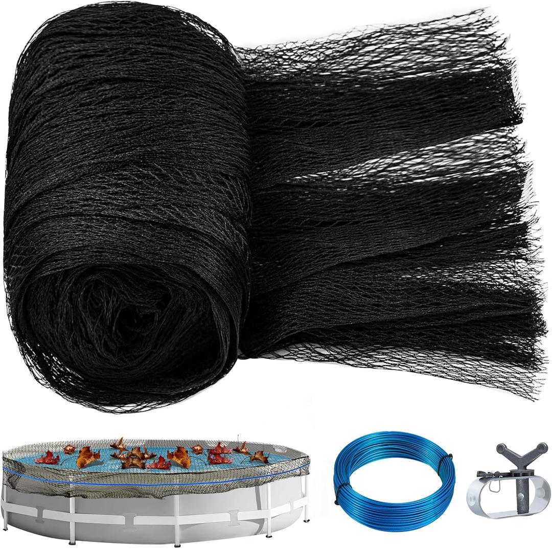 24 Feet Round Leaf Net Pool Cover Mesh Swimming Pool Covers with Rope & Winch Mesh Winter Pool Cover Pool Safety Net Cover for Above Ground Pool Keeps Leaves Out