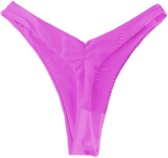 YELAIVP Women's Ruched Back Bikini Bottoms High Cut Bathing Suit Bottoms Cheeky Thong Swimsuit Bottom XL