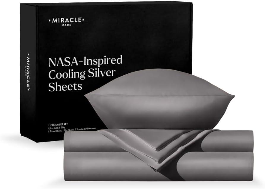 Miracle Made Extra Luxe Soft Cooling Bed Sheet Set, 4-Piece Silver-Infused Cotton Fabric  Lightweight, Hypoallergenic Bedding for Hot Sleepers, Full Size, Stone