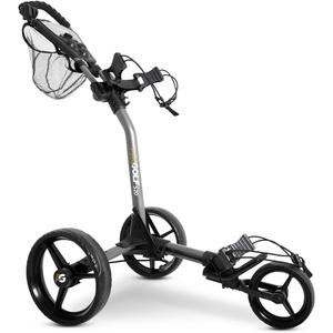 Pro Golf S20 3 Wheel Push Cart - Easy to Fold System - Lightweight 15.0 LBS - Adjustable Height -Accessories Included (Golf Ball Storage, Mesh Storage Bag, Drink, Scorecard, & Deluxe Umbrella Holder), Black-Metal Gray