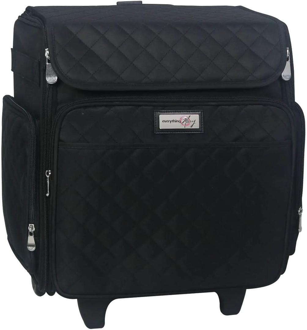 Everything Mary Rolling Scrapbook Tote – Black Quilted Craft Bag with Wheels – Storage Organizer for Scrapbooking, Papercraft, Art Supplies & Portable Craft Tools, Large