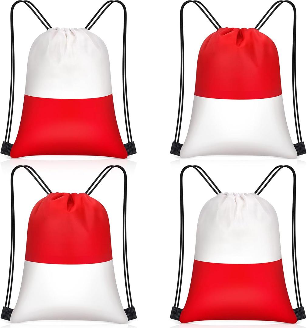 Yiyiring 16 pcs Cartoon Animation Drawstring Bags Bulk Red and White Party Favors Bags for Kids Cartoon Animation Supplies(Red White Party)