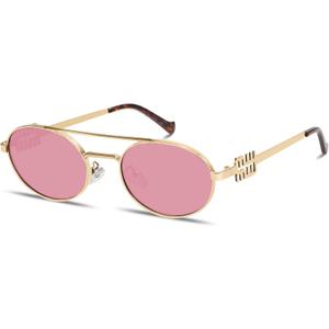 Rmerom Retro Oval 90s Metal Sunglasses for Women, 2026 Trendy Chic Narrow Gold Sun Glasses Fashion Sunnies (Gold Frame - Pink Lens)