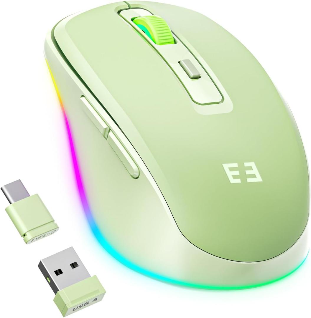 seenda Wireless Mouse with Jiggler - Light Up USB C Mouse, USB&Type C Receiver, Build-in Jiggler Mover Compatible with MacBook,iPad,Windows Tablet/Laptop/Computer, Green