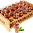 SuproBarware Mini Shot Glasses Set with Holder 0.5oz-0.66oz/15ml-20ml Cocktail Holder and Small Shot Glasses 24pcs Drinks Serving Board Organizer for  Shots Whisky Brandy 