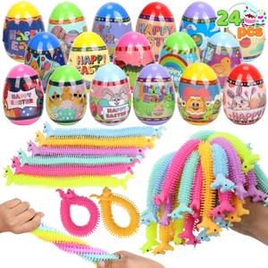 VOMAOK 24Pack Easter Eggs with Stretchy Strings Toy Inside,Prefilled Easter Eggs for Boys Girls Kids, Easter Basket Stuffers,Party Favors,Egg Hunts