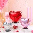 Amyhill 3 Pcs Valentines Day Disco Heart Table Decorations 6" 5" 4" Disco Mirror Heart Table Centerpiece Glitter Red Pink Silver Tabletop Decor for February 70s Wedding Anniversary Party Supplies