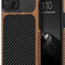 TENDLIN Compatible with iPhone 13 Case Wood Grain with Carbon Fiber Texture Design Leather Hybrid Case Compatible for iPhone 13 6.1-inch Released in 2021 Black