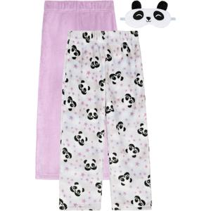 Saint Eve Kids Girls Fuzzy Pajama Pants, 2 Piece PJ Pant Set and Sleep Mask (Medium)