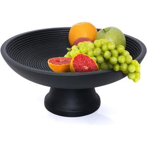 Folkulture Wooden Fruit Bowl for Kitchen Counter | 12" Large Premium Eco Friendly Banana Fruit Basket for Kitchen | Black Wood Bowl with Holder, Pedestal for Table Decor, Centerpiece for Dining Table