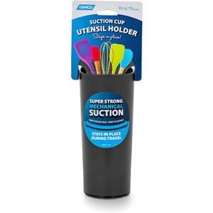 Camco Suction Cup Utensil Holder | Features an Integrated Mechanical Suction Cup, Heavy-Duty Polymer Construction, and is Designed for Compact Spaces Like RVs, Campers, Boats, and More (43816)