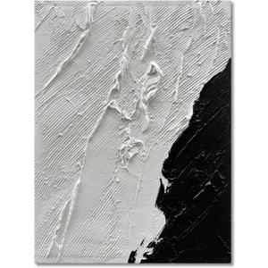 Art Hand-Painted Black and White Texture Abstract Art Oil Painting Modern Minimalist Art Painter Living Office Corridor Wall Deco Art 40x28 inches (Yi080)