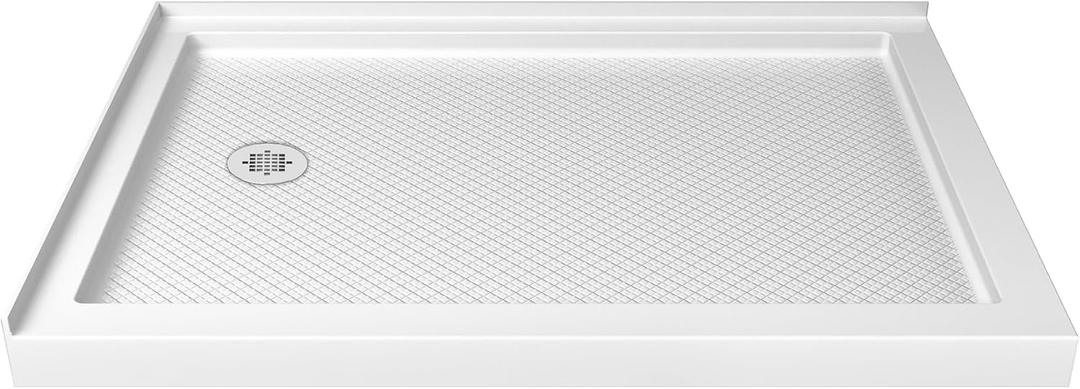 DreamLine SlimLine 32 in. D x 60 in. W x 2 3/4 in. H Left Drain Double Threshold Shower Base in White