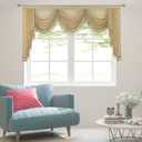 Waterfall Sheer Window Curtains Valance for Living Room - Tassels Swag Curtain Valance for Bedroom Rod Pocket Topper Curtains (Beige, W89 Inch)